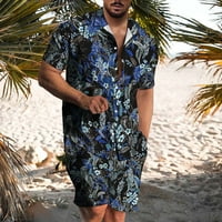 Muški trendovi Elastični struk čipke plivanja odijela Odlična majica Dugme Košulje Kupanje Kuća za odmor Hlače ljetne kupaće kostime Havaji Tropical Print pantalone Shorts Shorts Navy S
