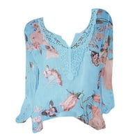 Majice za žene dugih rukava labav gumb cvjetni tiskani šifon V-izrez Top bluza TEE majica top bluza