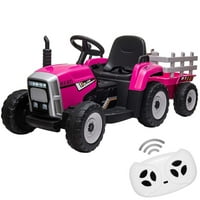 Sakiyrr Kids Ride na traktoru sa prikolicom, 12V električna vozila igračka sa roditeljskim daljinskim upravljačem, ruža