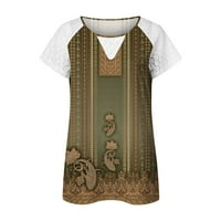 Cleance ispod $ Charella ženska bluza Ljetni kratki rukav vrhovi modni okrugli vrat čipka šuplje majica Vintage tiskana tunika TONIC
