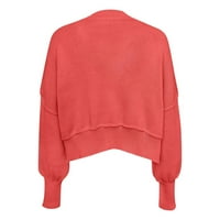 Pletene džemper žene Miarhb Ženski okrugli vrat dugih rukava pleteni džemper čvrsti boje labavi pulover vrhovi za žene, lubenica crvena m