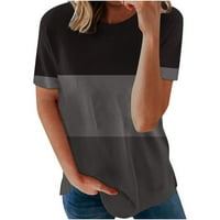 Košulje za žene Ženska modna casual labavi okrugli vrat tiskani majica kratkih rukava Top Black XXL