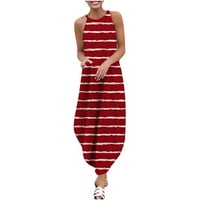 Zodggu Rollback Sling Maxi duge haljine za žene Stripe Print Trendy Tunic Slim Fit Ležerne prilike Halter