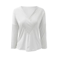 Entyinea ženske majice plus veličina V-izrez majica sa dugim rukavima bijeli XL
