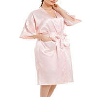 Capreze Dame Kimono Robe V izrez Oblozi na pola rukava sa satenskom ogrtačem Solidna boja Sleep Light Pink XL