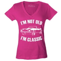 Trgovina4 god žene nisam star da sam klasična majica s vilim fitom V-izrezom Mala ružičasta