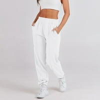 Ženske sportske hlače labave ležerne sa visokim strukom Dukseri za vježbanje Dno trčanje baggy lounge dno hlače sa džepovima bijeli xxl