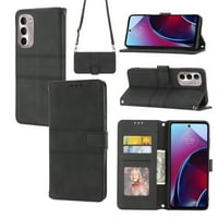 Slučaj Noacover Wallet za Motorola Moto G Stylus 5G, PU kožni remen za ramenu Crossbody Flip poklopac sa slotovima sa karticom Magnetni udarac, crni, crni