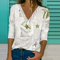 Ženska jesen Ležerna majica V izrez dugih rukava čipka modne tiskane tunike na vrhu labave fit udobne
