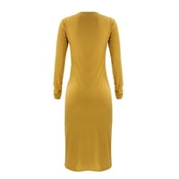 Hanas haljine Ženska moda All-Match Stick-Fitting okrugli vrat dugih rukava dugačak dugi haljina žuti xl