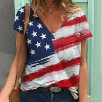 ERSAZI Dnevni pregled neovisnosti 4. jula Modna žena kauzalni V-izrez Vintage Love Ispis bluza Majica kratkih rukava Ljetni vrhovi Plavi XL