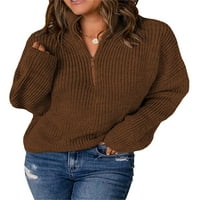 LICUPIEEE ženski pola zip džemper dugih rukava rugajući pleteni džemperi čvrste boje pada zimski skakač