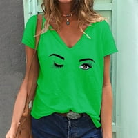 Zeleni vrhovi za žene Žene Ležerne modne ljetne V-izrez majice Ispisani vrhovi kratkih rukava, zeleno,