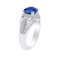 2. Carat ovalni oblik simulirani plavi safir i prirodni dijamant jedinstveni zaručni prsten 14K čvrsto bijelo zlato zvona veličine-6