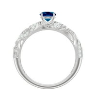 Okrugli oblik London Blue Topaz Vintage Angažman prsten s dijamant, 14k bijelo zlato, US 5,50