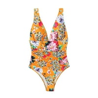 Ženski jedno kupaće kupaće kupaće kupaće kupaće kostime V izrez cvjetni bikini plutali odjeće za plažu Yellow XL