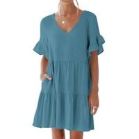 Lilgiuy ženska ljetna haljina Sweet & Cute V-izrez mini haljina s džepom kratkih rukava s rukavima s rukavima od putovanja mini sunčane haljine
