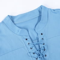 Majica Labakihah za muškarce s rukavima V izrez Muška gotička čipka Up Tip Vintage Short Majica Men Mahune Blue XXXL