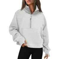 Knosfena žena Vježba V V vrat Zip Up Women's Plus size Duksevi dugih rukava Solid Džep za odmor Polovina Polupanke Zip Womens Office Odjeća Siva M