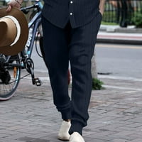Muške pamučne posteljine hlače od pune boje traka elastične struke radne pantalone hlače sa džepovima