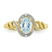 10k žuto zlatni prsten sa kamenjem mart aquamarine ovalnog plavog dijamanta, veličine 6