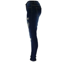 Autper modni ženski džep čvrste traper hlače ženske rupe do dne ležerne duge hlače