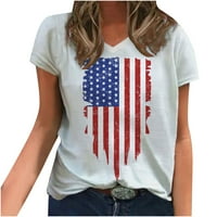 Ženska slobodna fit comfy top klirence Ljetna odjeća kratki rukav V majica za izrez Dan neovisnosti