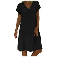 Ženske haljine s kratkim rukavima Solidna modna mini a-line ljetna haljina s V-izrezom crna 2xl