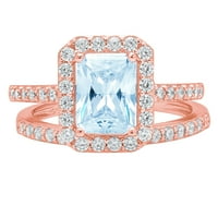 2. CT smaragdni rez plavi prirodni nebo plavi topaz gem pravi 14k ružičasta zlato prilagodljivo lasersko graviranje halo vječno jedinstvena umjetnost deco izjava godišnjica vjenčanja Angažman bridalni prsten set za brisalni prsten set sz 6
