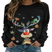 Ženski božićni vrhovi slatke tiskane majice dugih rukava pulover casual crewneck dukserica labav pulover