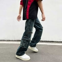 Muške hlače Čvrsto boje visokih struka, ravna noga personalizirana ulica vintage traperice sa zatvaračima