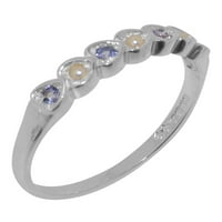 Britanci napravio je 10k bijeli zlatni prsten sa kultiviranim bisernim i tanzanite ženskim vječnim prstenom - Opcije veličine - veličine 4