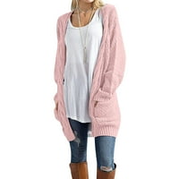 Njshnmn Ženski džemper s dugim rukavima Otvoreno prednji gumb dolje kaput od pletiva, ružičasta, xxl