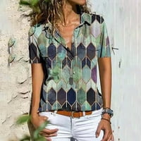 Žene Ljetne tunike vrhovi V-izrez Dugme - Majica kratkih rukava Ženska grafika Print Modne bluze L l