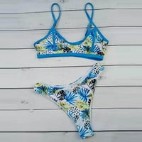 Ženski centar za bicikl cvjetni tisak Ombre kupaći kostimi kupaći kupaći push-up dva kupaći kostim za žene ljetna plaža odijelo seksi visokog struka brazilski bikini plavi xl
