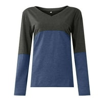 Košulje s dugim rukavima za ženske ženske ležerne kontrastne patchwork V-izrez labave majice Top Fragarn