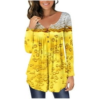 Tunničke majice za žene Ležerne prilike 3D pivo ispisane naboljene vrhove labavo lagane udobne burne rušene bluze za žarulje za gamaše zlato s
