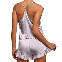 Satenske pidžame za žene - Shorts Nightdress V izrez Halter Camisole Rufflewearwebr 2pc