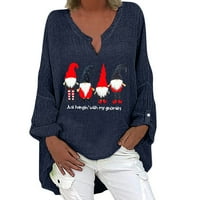 Tenjioio snijeg pokloni žene Žene dugih rukava ramena pamučna posteljina V-izrez labavi božićni bluza tunike