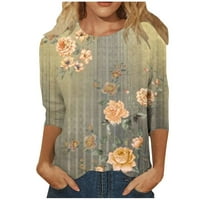 Bazyrey Womens Ljetni vrhovi cvjetna tiskana bluza Ženska okrugla vrat Ležerne rukav Vintage Pulover
