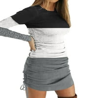 Springttc Žene boje Blokock Stripe Print Mini haljina čipka dugih rukava kratka haljina