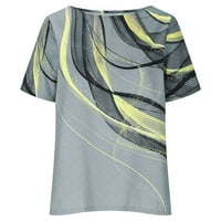 USMIXI ženske košulje Plus size labavo meka linija Mie-Duljina pulover vrhove Ljeto kratkih rukava Crewneck Dame Ladies Striped Print vrhovi i bluze sive m