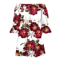 Ljetne haljine za žene Vintage cvjetna print plaža od ramena Tunika casual labavi fit bell rukava Mini