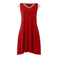Gotyou haljine Ženska čipka ušivena V-izrezom Čvrsta ležerna haljina Džepna haljina crvena xl
