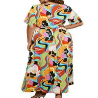 Sanviglor Ladies Sundress kratki rukav plus veličina Duga haljina Cvjetni print Ljeto Maxi Haljine casual