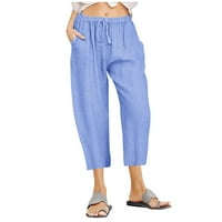 Ljetne hlače Elastične struke casual hlače Čvrsta temperamenta široke noge hlače obrezirane pantalone