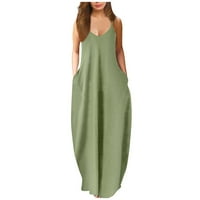 Ženske haljine dužine gležnja na rukavu bez rukava A-line punog okruglog dekolteta ljetna haljina zelena