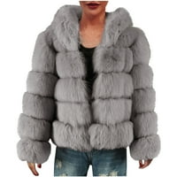 FAU kaput žene duge s kapuljačom dame toplom krznenim kaputom jakna zimska solidna V-izrez vanjska odjeća