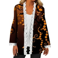 GDFUN Cardigan za žene Jesen otvorena prednja čipka dugih rukava labava lagana lagana ležerna tiskanje ženske kortiganske džempere - kišna jakna za kišu žene