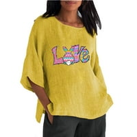 Ženske pamučne posteljine vrhovi Crew izrez s dugim rukavima Izlasci majice Ljetna moda Uskršnja bluza za ispis Žuto l